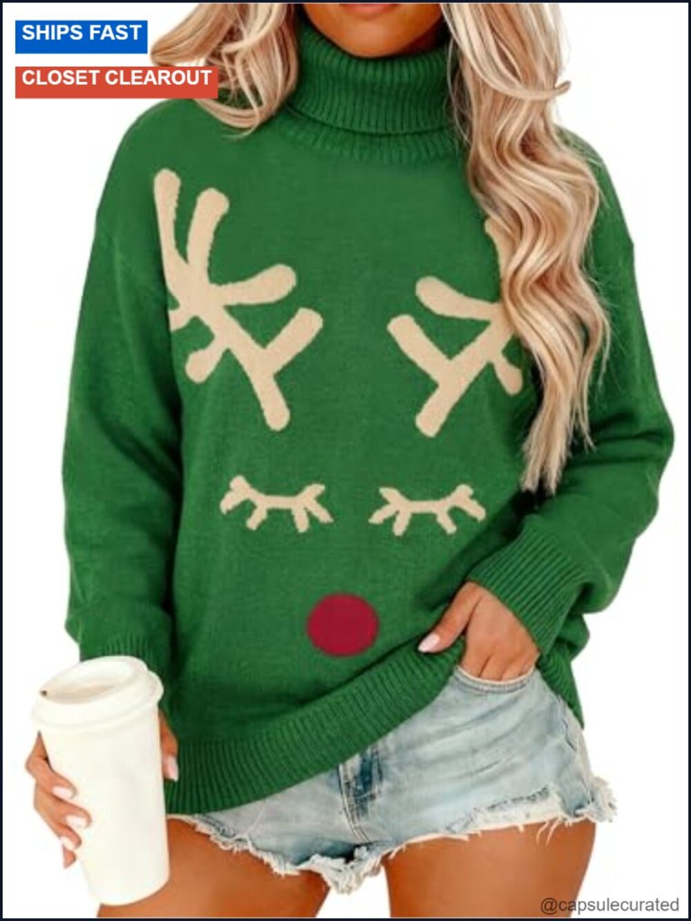Ugly Christmas Turtleneck Sweater Women Long Sleeve Pullover Winter Party